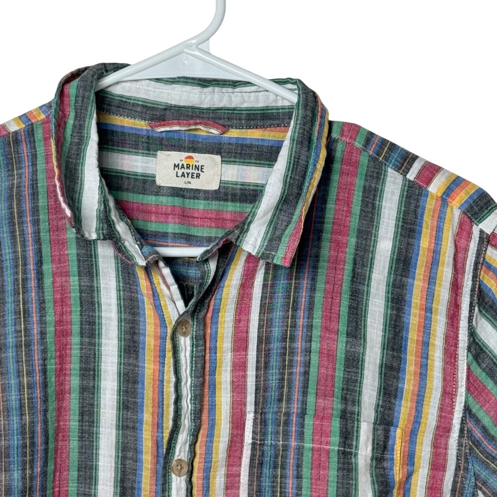 Marine Layer Button Down Men L/XL Multi Color Striped Short Sleeve Cotton 13353